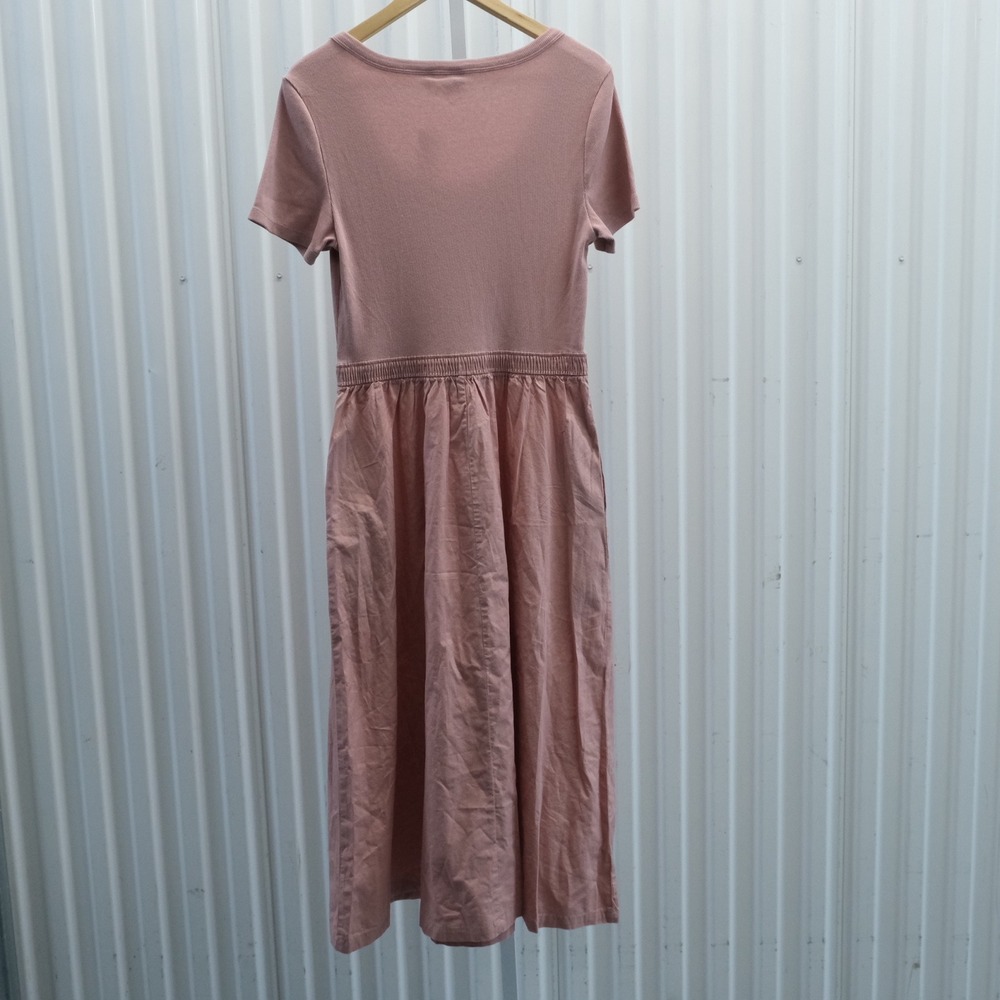 NWT Gap Women's Midi Dress Medium Pink Ribbed Top Cotton Short Sleeve - Picture 2 of 7